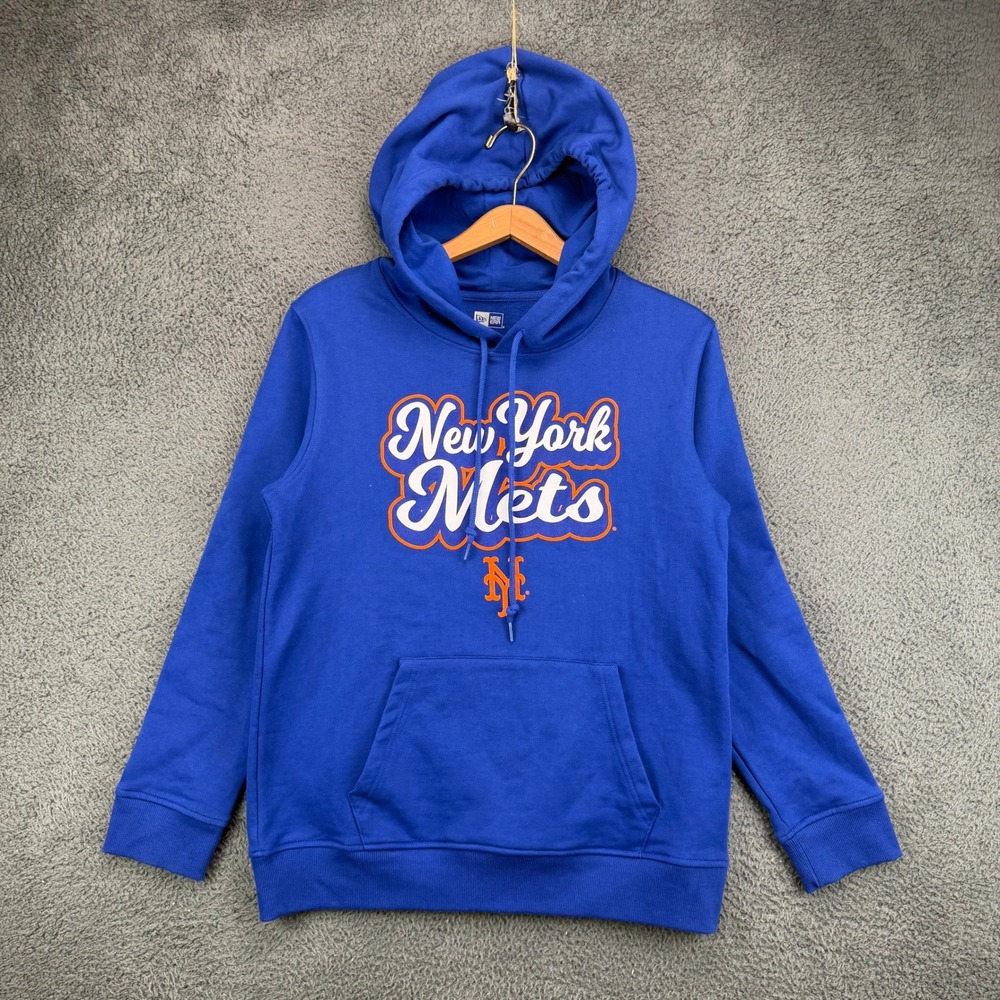 New Era Mens New York Mets Hoodie Blue Orange Logo Graphic Sweatshirt Medium